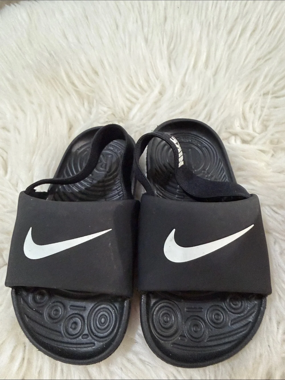 Nike Kids Black Slide Sandals with White Swoosh Logo Size 6